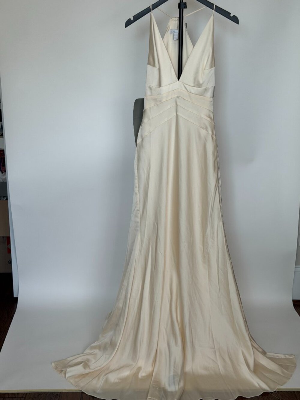 NEW ASOS Ivory Satin Deep V Neck Maxi Evening Gown